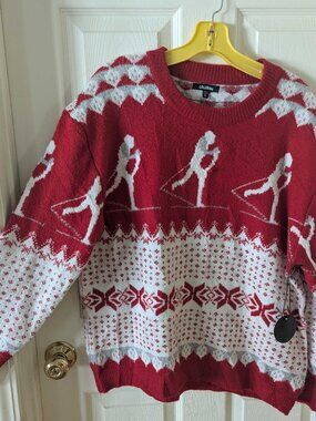 Coco Bleu Ski Sweater NWT XL Red Gray White Classic Fit Unisex